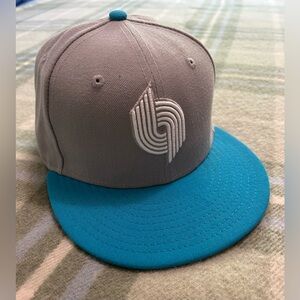 Portland Trailblazers Hat Cap Sz 7 New Era 59fifty Hardwood Classics Teal & Gray